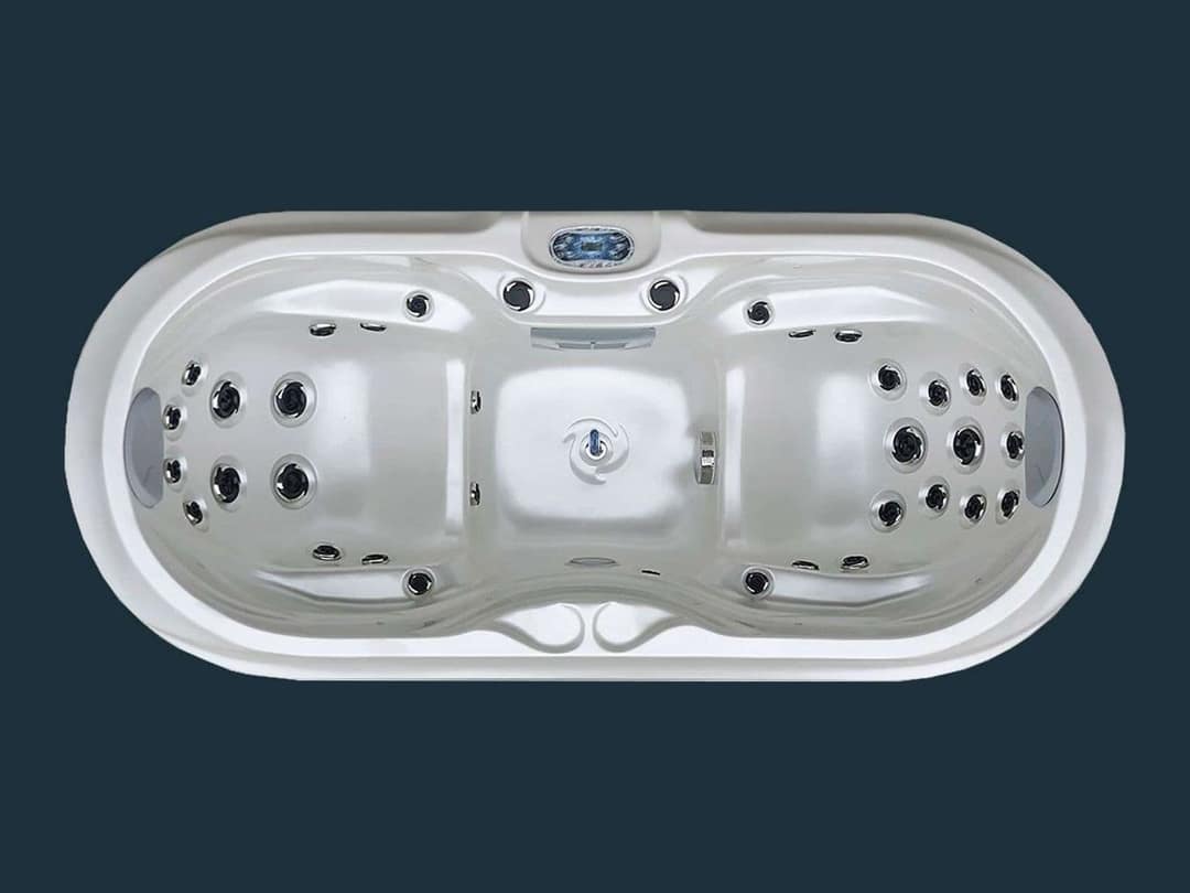 Darstellung des Whirlpools Catania G1100 von oben: schmales, ovales Becken mit einem Platz an jedem Ende