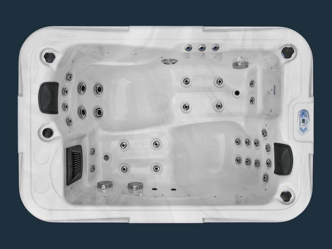 Darstellung des Whirlpools Chicago von oben: rechteckiges Becken mit zwei Liegeplätzen nebeneinander, gegenläufig