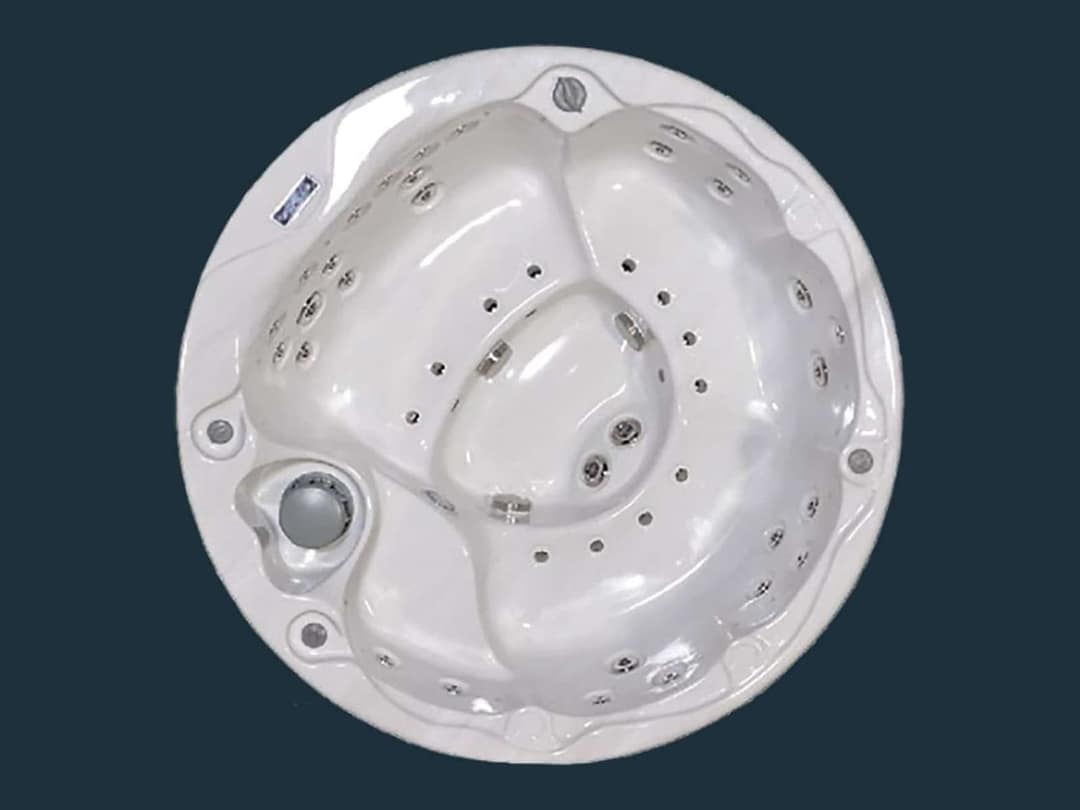 Darstellung des Whirlpools Pesaro G400 von oben: rundes Becken mit Sitzplätzen rundum