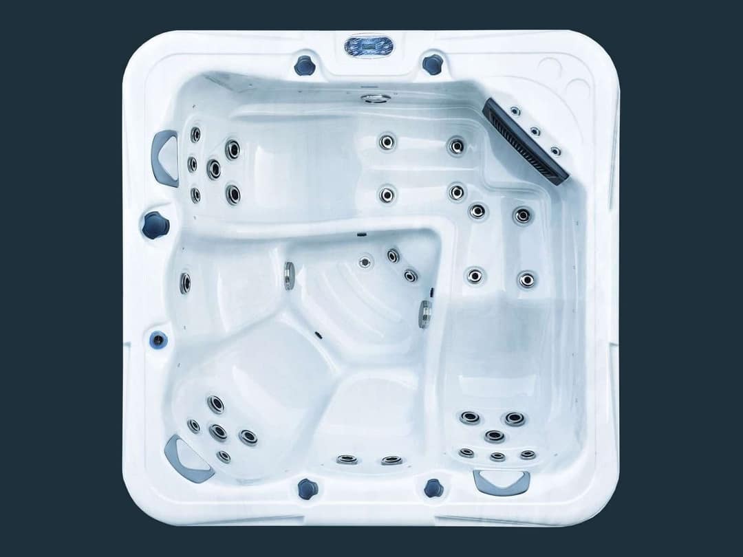 Darstellung des Whirlpools Tampa von oben: quadratisches Becken mit Liege- und Sitzplätzen