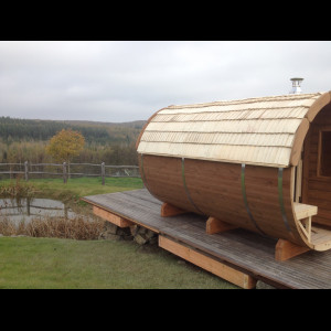 Fass Sauna 3-4m Natur-Dach